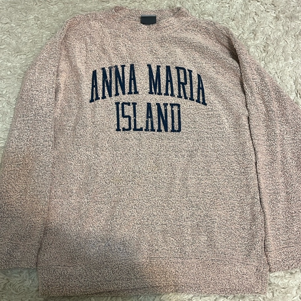 Anna Maria Island sweatshirt, pink and gray speckled, lightly worn
